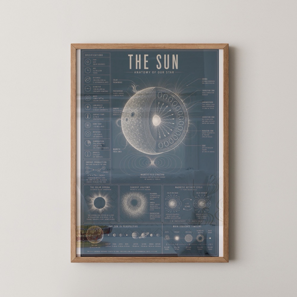 Anatomy of the Sun celestial technical blueprint print, framed